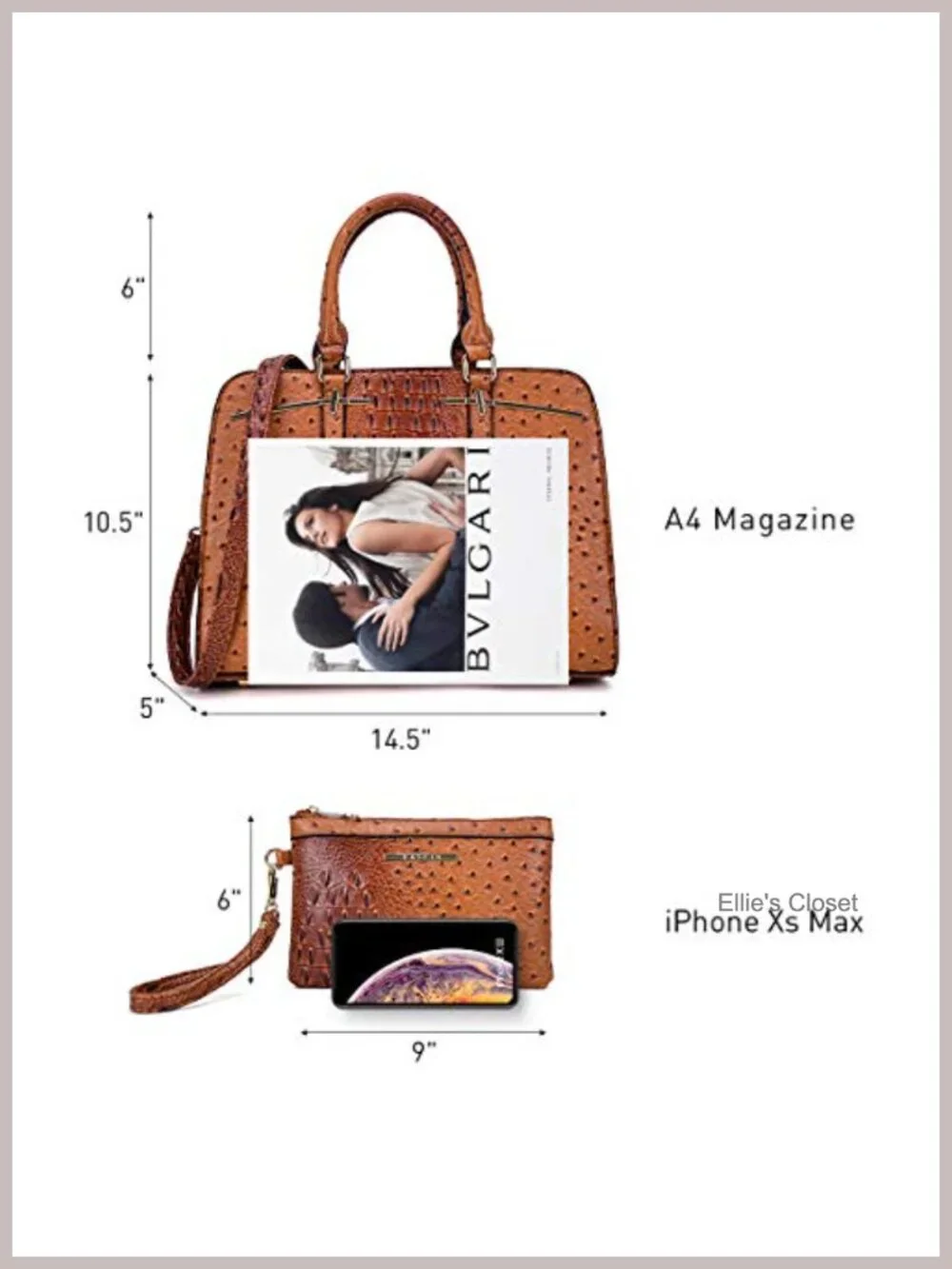 Vegan Leather Satchel Handbag Purse Set 2pcs with Tote Wallet